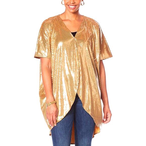 Shavonne Dorsey Silvia Sequin Kimono/Topper - Gold - size L - Picture 2 of 16